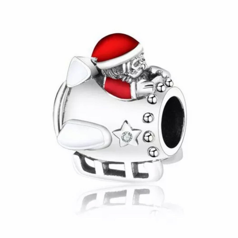 NEW•Silver 925 Santa & Rocket Sled DIY charm/bead